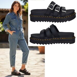 New Dr Martens Blaire slide platform sandals leather strappy black bohemian y2k